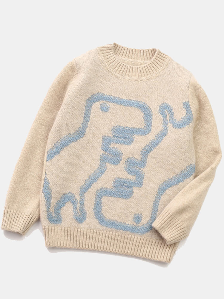 Kids Dinosaur Pattern Pure Cashmere Crewneck Pullover Sweater